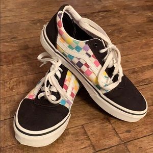Rainbow Black Checkered Vans